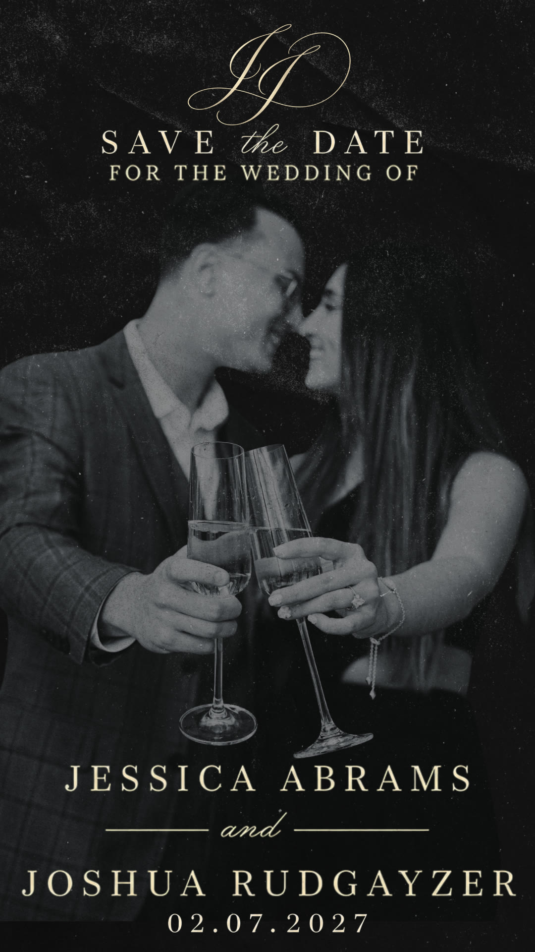 Save the date for the wedding of Jessica Abrams and Joshua Rudgayzer, 02.07.2027